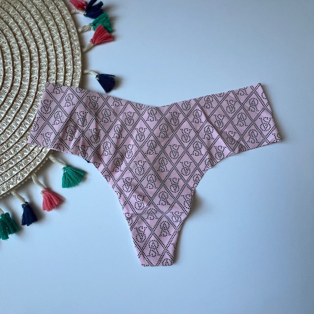 Victoria's Secret No Show Thong Panty Pink Blossom Logo Diamonds XL NEW
